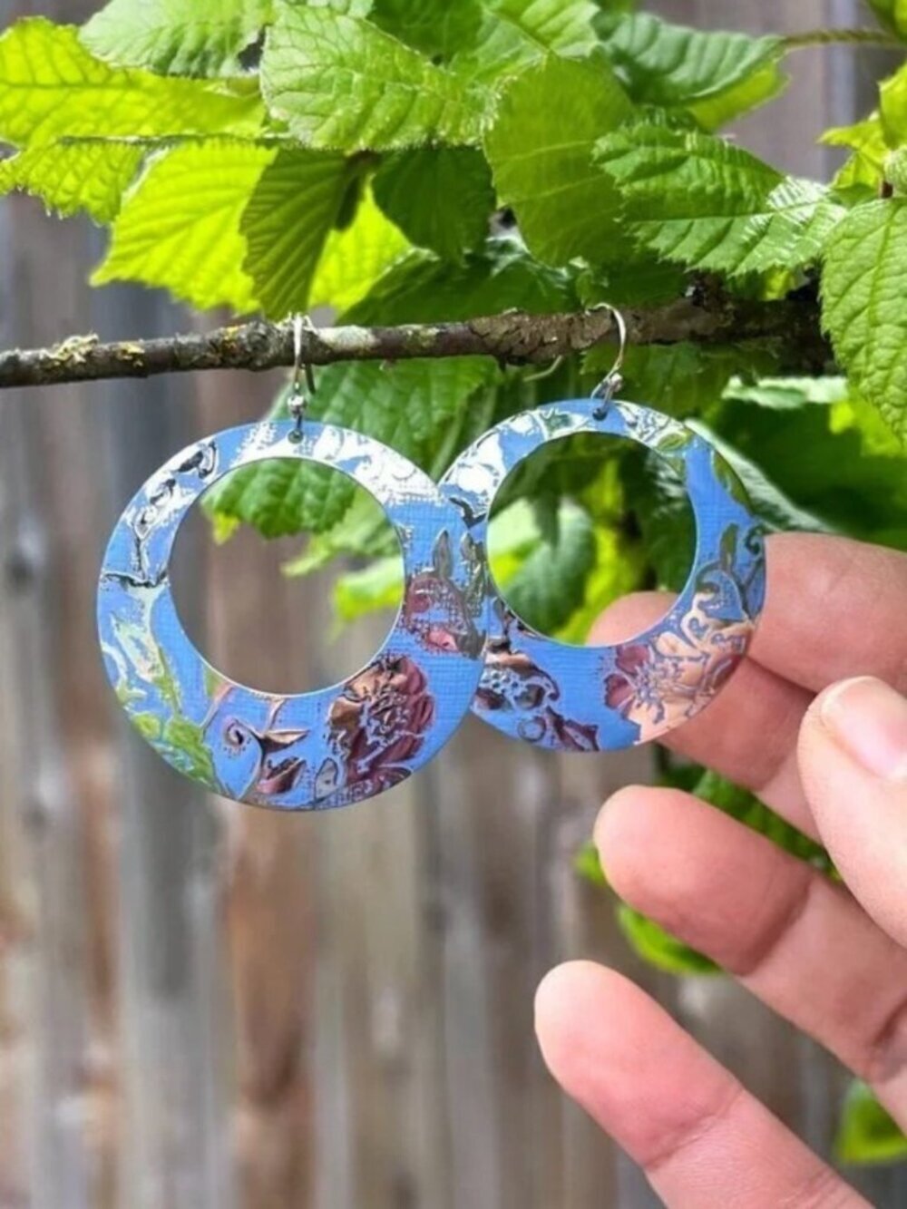 Silver Blue Open Circle Drop Earrings - Picture 5 of 5